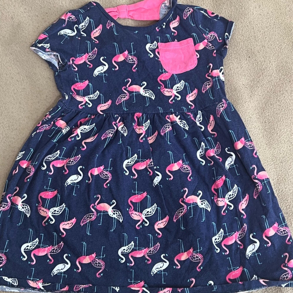 Children’s navy blue dress with flamingo pattern